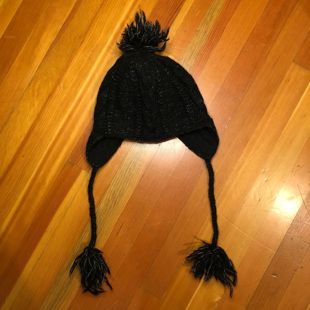 Nirvanna Designs black wool blend hat with earflaps OS
